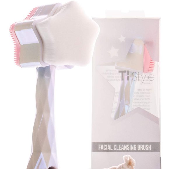 White Pink Star Shaped Face Wash Pore Cleanser 2 Sided Exfoliator Handled Brush - Picture 6 of 6